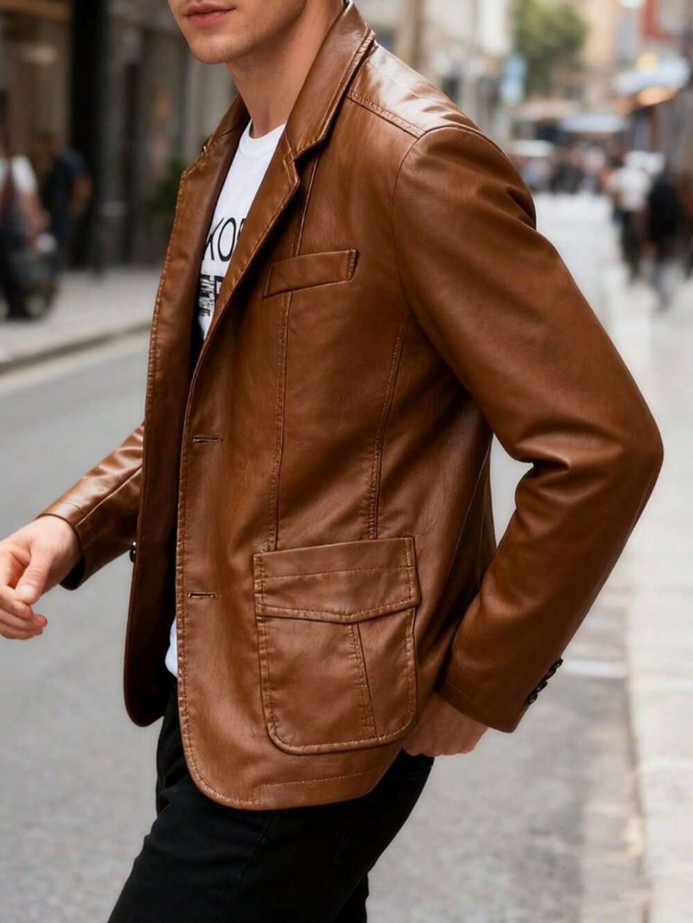 Brown Casual Men's Faux Leather Motorcycle Pilot Jacket